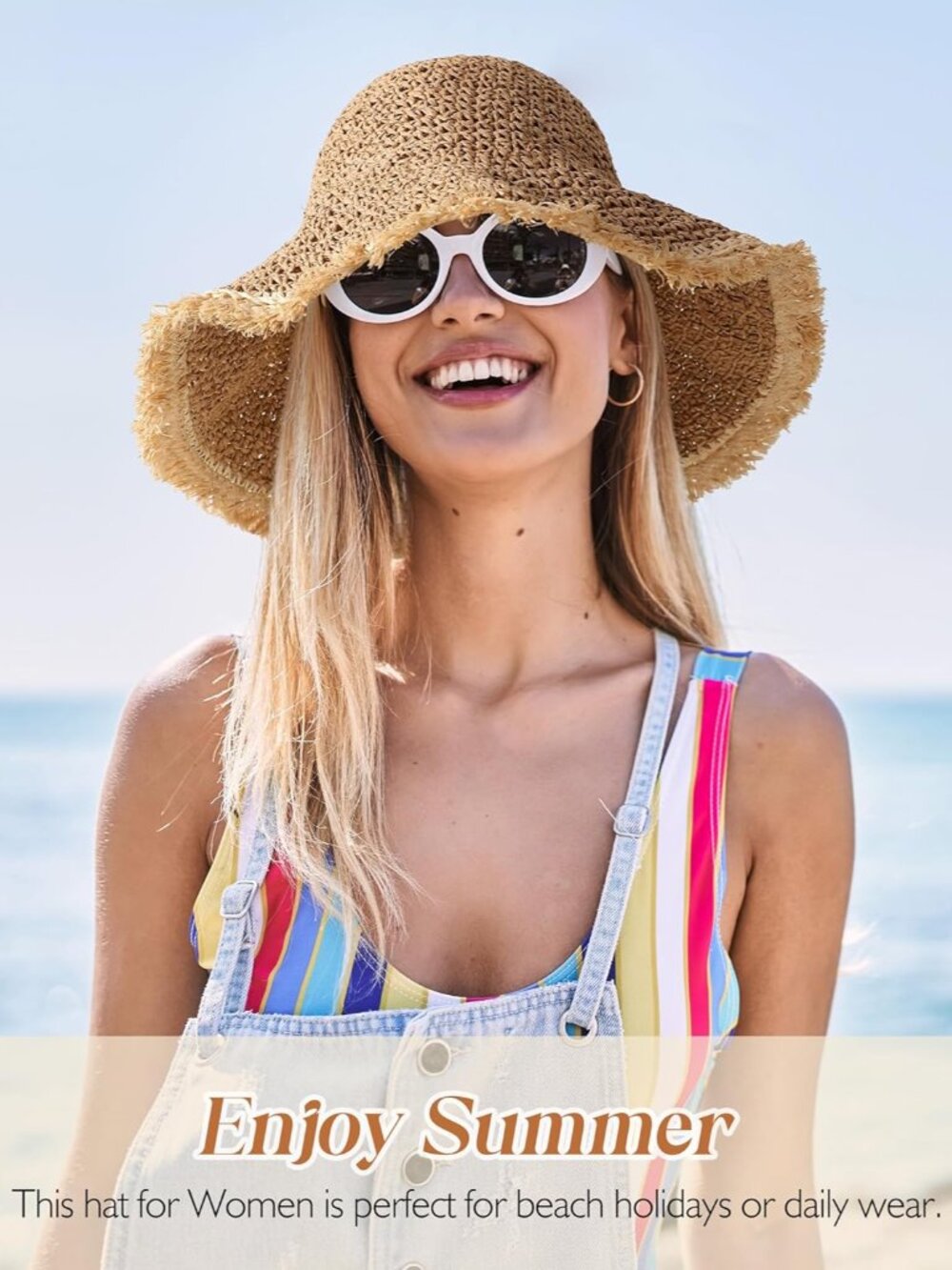 Beach Hats for Women - Straw Bucket Hats for Women, Packable Sun Hat Womens with - Picture 5 of 7